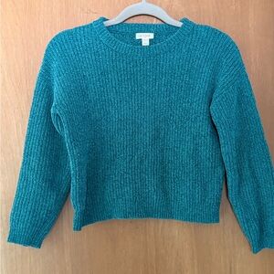 Pullover Chenille Sweater Dark Green Crew Neck Sweater